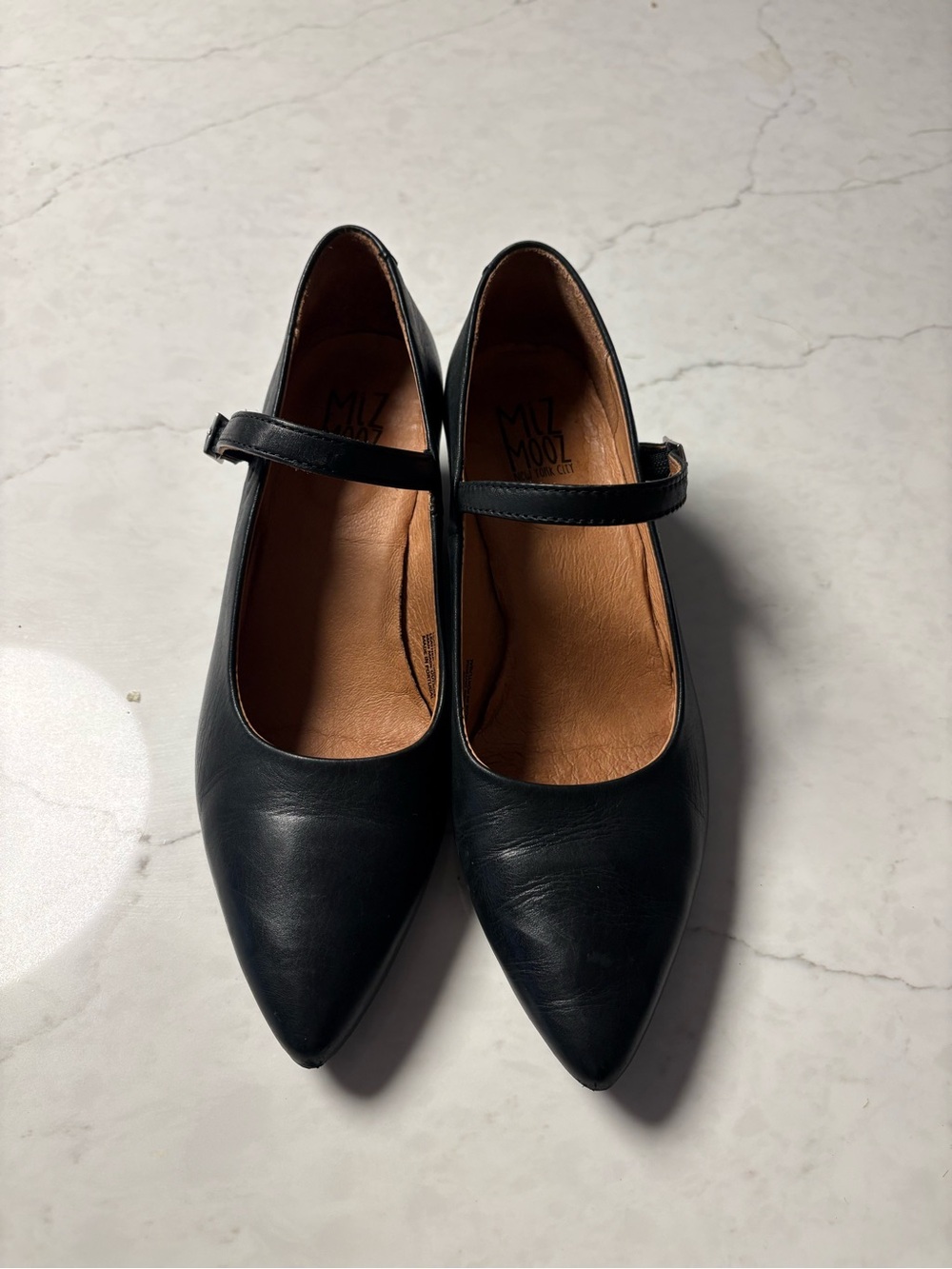 Miz Mooz Black Pointed Mary Jane Flats with Strap
